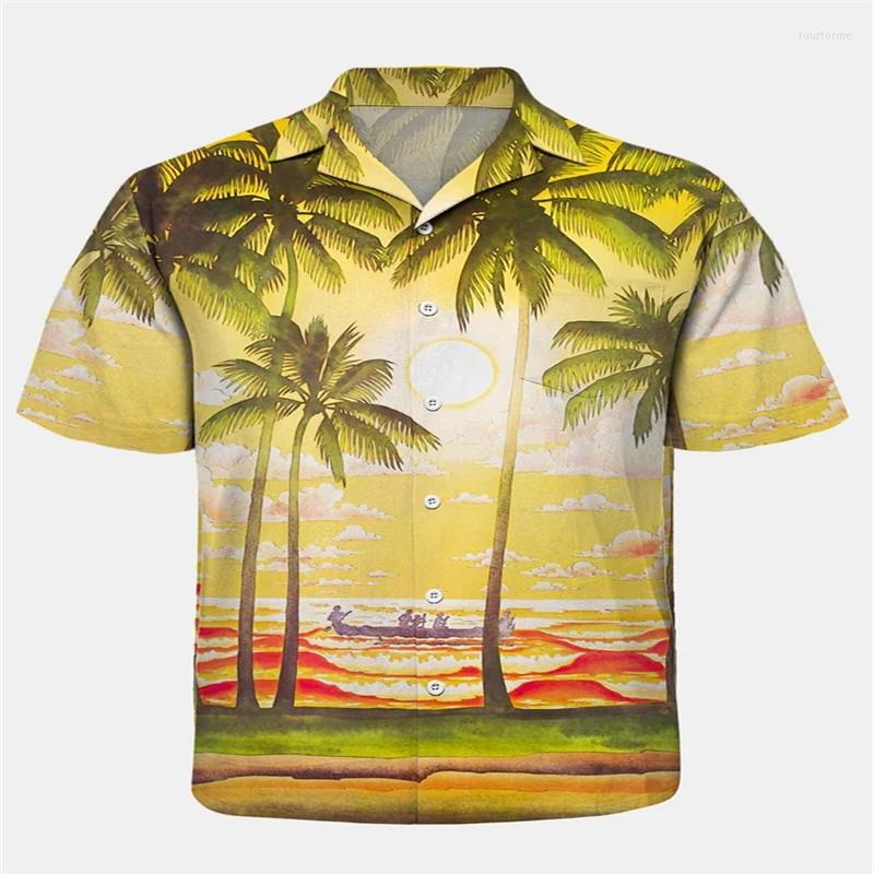 

Men' Casual Shirts 2023 Fashion Men' Men Hawaiian Button Coconut Tree Printed Short-sleeve Beach Blouses Tops Camicias, Pddcm-01