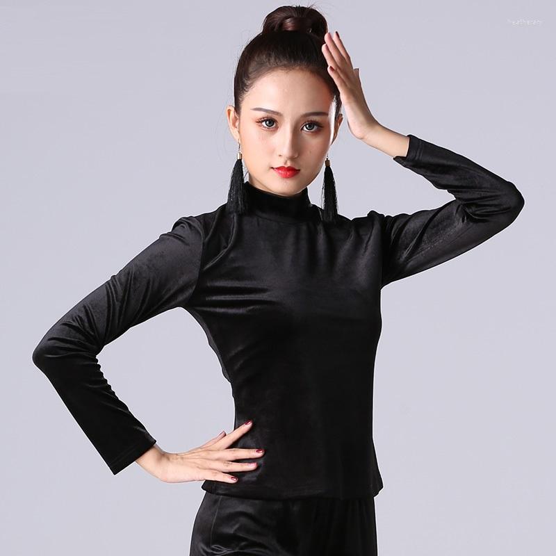 

Stage Wear H2633 Women Latin Dance Velvet Top Black Performance Clothes National Standard Long Sleeve Professional Practice Costumes, Styleb