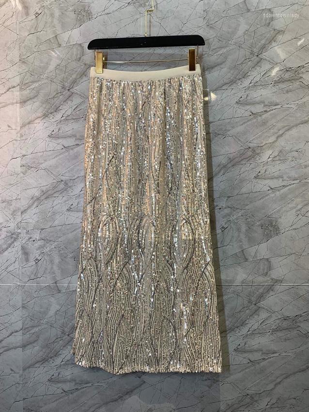 

Skirts 2023 Women Fashion Sexy Casual Full Body Sequin Hem Split Slim Skirt 0301