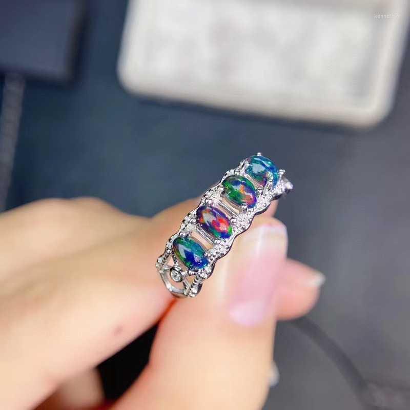 

Cluster Rings Luxury Black Opal Jewelry On Women's Fingers Wedding Party Accessories Girl's Fashion Unusual RingsCluster
