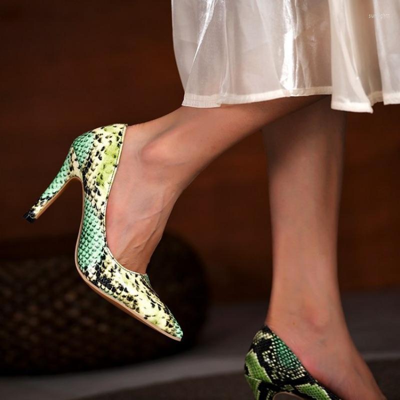 

Dress Shoes Sexy Ladies High Heels Female 2023 Spring Autumn Snake Pattern Pointed Shallow Mouth Thin Heel Single Bride, Black