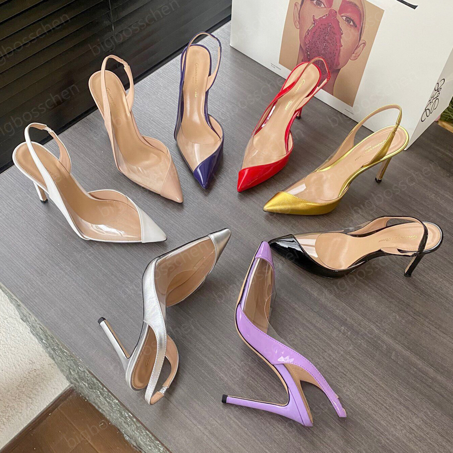 

Designer High Heels Women's Dress Shoes Gianvito Rossi Formal Shoes Luxury Pointed PVC 10.5cm Leather Sandals Fashion Transparent Sexy Office MULES Evening Shoes, Red