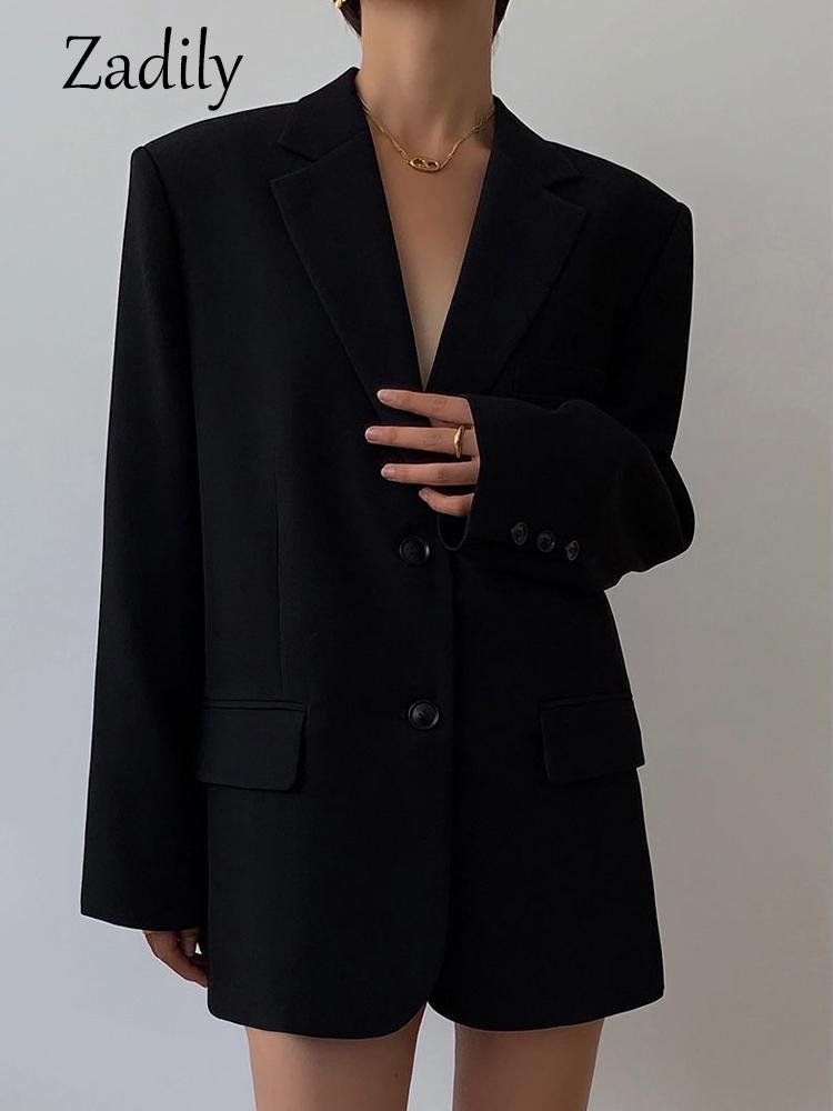 

Pants Zadily 2022 Autumn Oversize Long Sleeve Black Women Blazer Normcore Style Loose BF Ladies Suit Blazers Work Clothing Jacket Coat