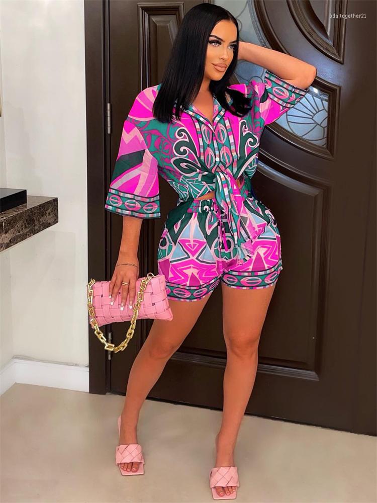 

Women's Tracksuits Summer Women Spring Outfits Clothing Shorts 2 Two Pieces Sets 2023 Short Sleeve Crop Top Print Rose Red Suits, Cyan