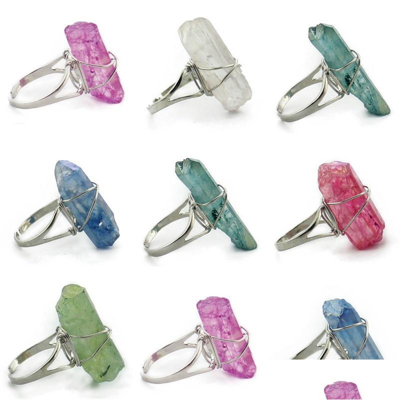 

Cluster Rings Wire Wrap Stone Plated Druzy Healing Crystal Quartz Point Chakra Stones Charms Opening Ring For Women Men Drop Deliver Dhzkn