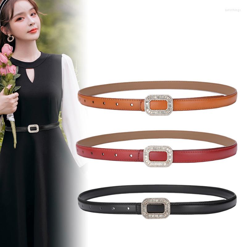 

Belts Rhinestone Jewelry Thin Belt Female Decorative Jeans Dress Cowhide Leather Ladies Wholesale, Black