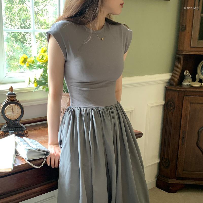 

Casual Dresses Summer Women's Dress Elegant Solid O Neck Sleeveless Panel Large Hemline Robe Female Chic Y2k Midi Vestido Mujer, Army green