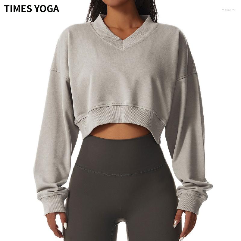 

Active Shirts Times Yoga Sports Women' V-neck Long Sleeve Outdoor Loose Fitness Crop Top Running Elastic Workout Gym Casual Sweatshirt, Advanced black