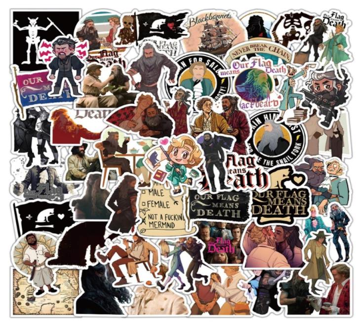 

50PcsLot TV Show Our Flag Means Death stickers cartoon Graffiti Kids Toy Skateboard Phone Laptop Luggage Sticker Decals6881232, Black