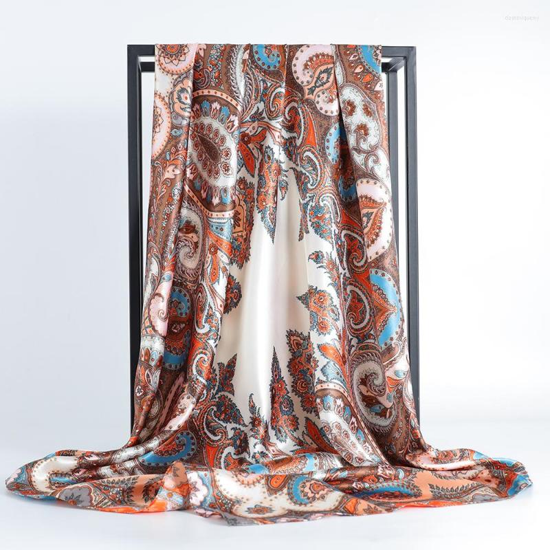 

Scarves Silk Head Scarf Headwraps For Women Paisley Headscarf Hijab Classic Retro Style Female 90cm Square Shawl