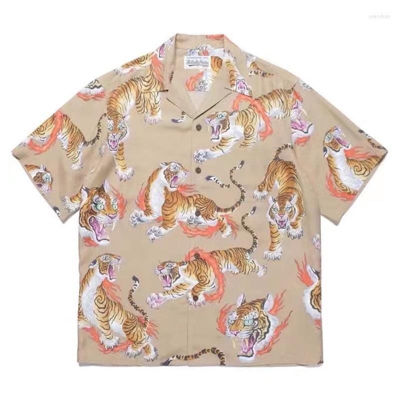 

Men's Casual Shirts Tiger Print WACKO MARIA ShirtSMen Women Good Quality Hawaiian Top Tee Summer Short Sleeve Shirt, 19