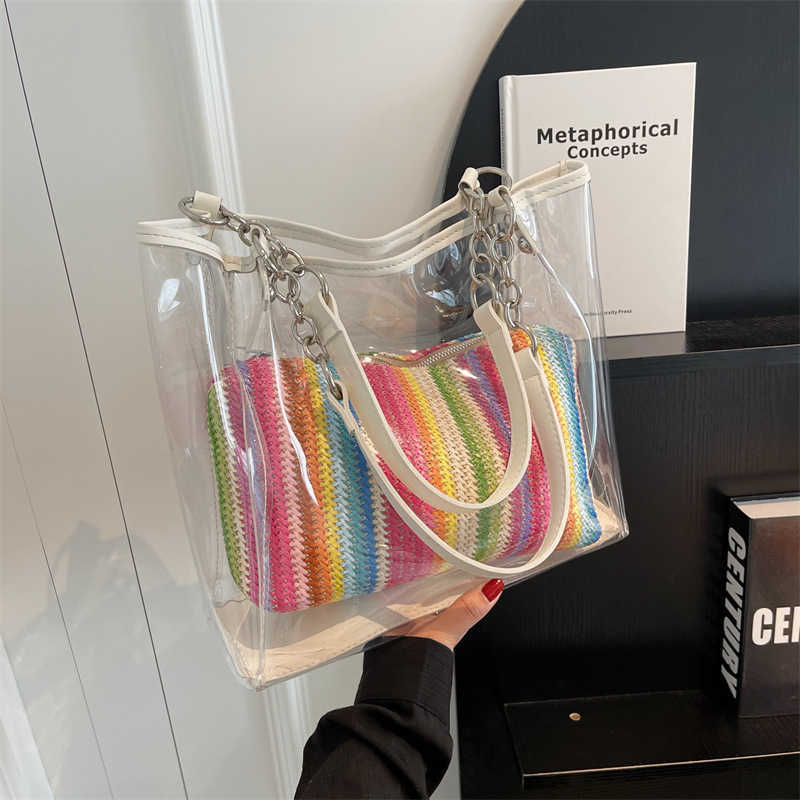 

Shoulder Bags Transparent Bag 2023 New Trendy and Fashionable Summer Niche Shoulder for Women with Large Capacity Jelly Versatile Tote 230420, Transparent black