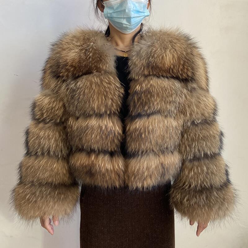 

Fur Real Fur Coat Real Raccoon Silver Fox Women Jacket Girls Women's Winter Coats Short Long Sleeve Overcoat Female 2022, Short sleeve
