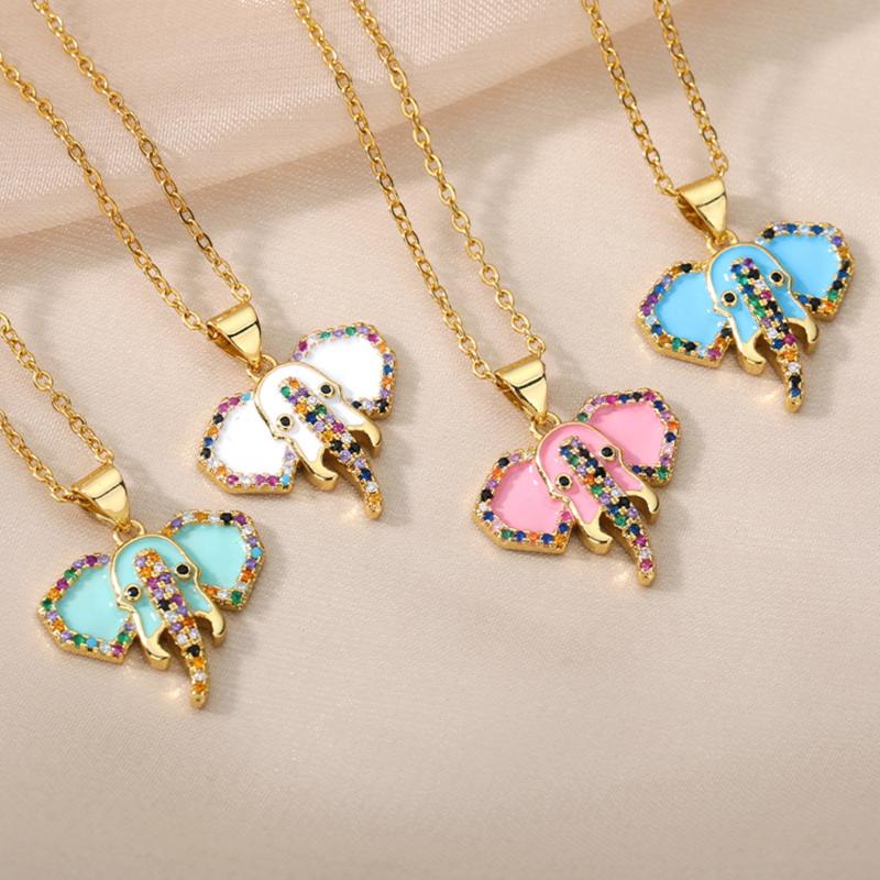 

Pendant Necklaces Goth Vintage Cute Elephant Necklace For Women Colorful Dripping Oil Gold Choker Chain Jewelry Christmas Gift