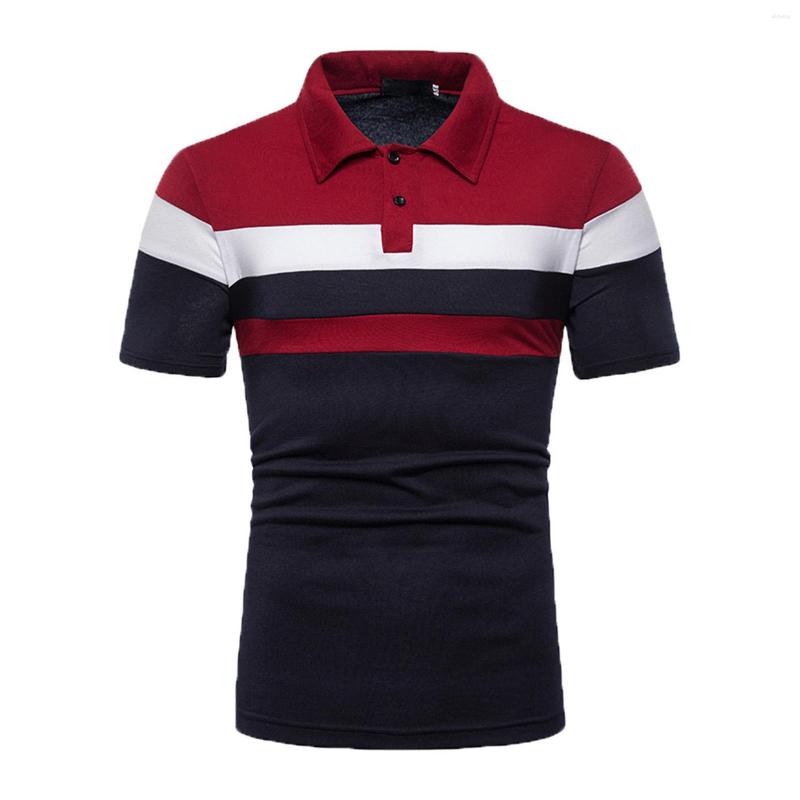 

Men's T Shirts Fashion Lapel Neck Gift Soft Travel Men Shirt For Summer Breathable Casual Patchwork Top Sweat Absorption Daily Pullover, Navy blue and red