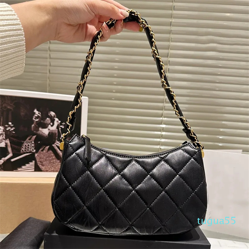 2025--10A Designer Women Vintage Hobo Shoulder Bag Quilted Leather Mini Half Moon Underarm Bags Lady Weave Chains Strap-image-922211805