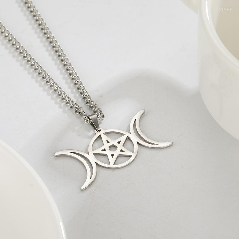 

Chains VCU Viking Style Vintage Symmetrical Moon Hollow Pentagram Five-pointed Star Stainless Steel Pendant Necklace