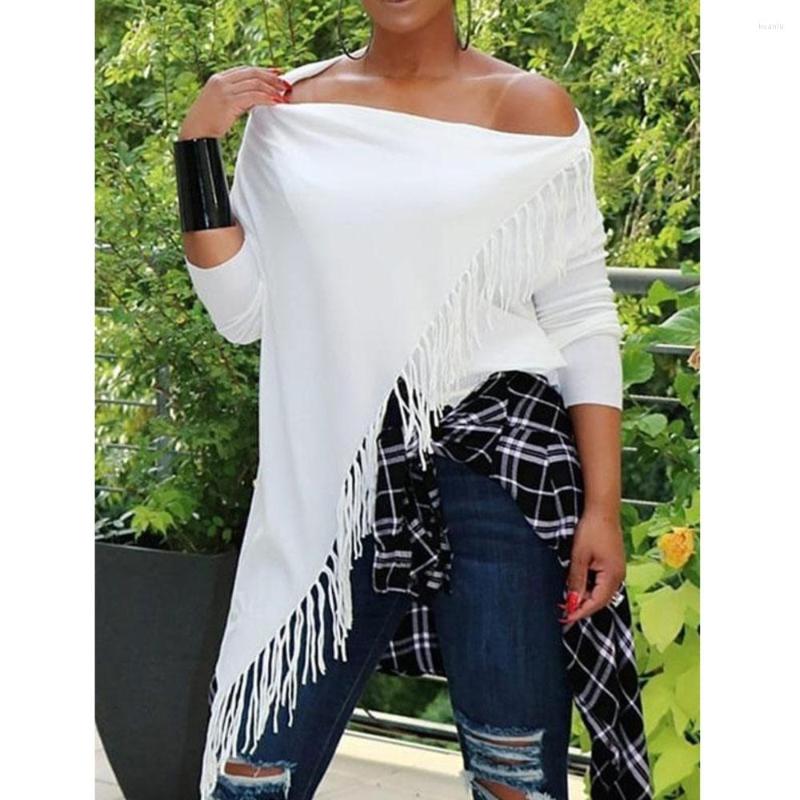 

Women's Blouses T-shirt Solid Color Elegant Tassels Irregular Shirt Fashionable Commuter Ladies Top Spring Autumn 2023, White