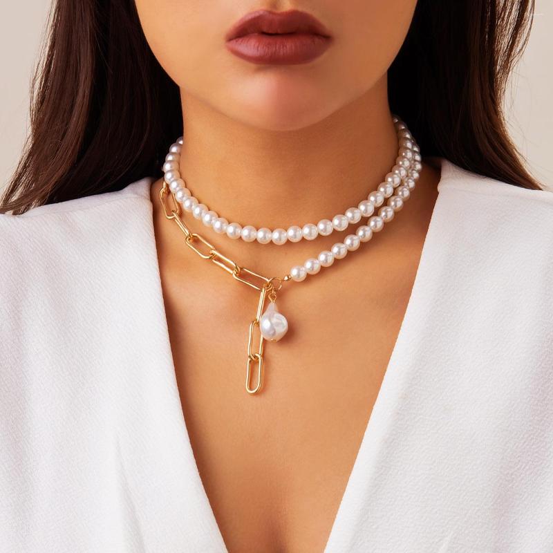 

Choker Vintage Multilayer Imitation Pearl Chain Necklace For Women Beads Gold Color Baroque Neck Party Jewelry