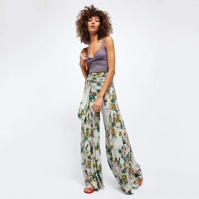 

Women's Swimwear Fashion Boho Print High Waist Belted Beachwear Loose Pants Summer Vacation Women Clothing Beach Wear Strap-on Trousers