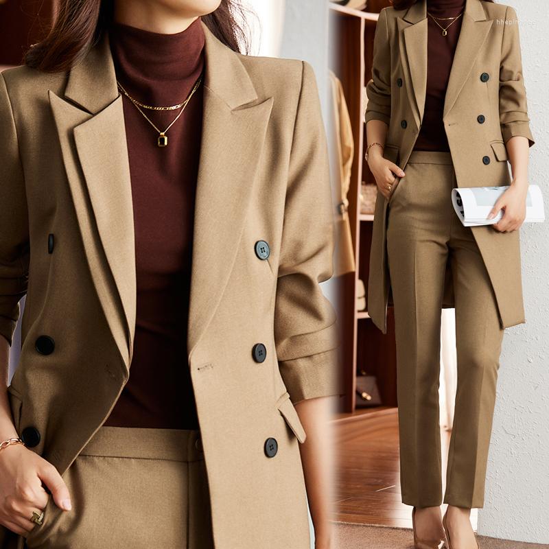 

Women' Two Piece Pants Khaki High Quality Autumn Winter Formal Ladies Lengthen Blazer Women Business Suits Work Wear Office Uniform Jacket, Black blazer pants