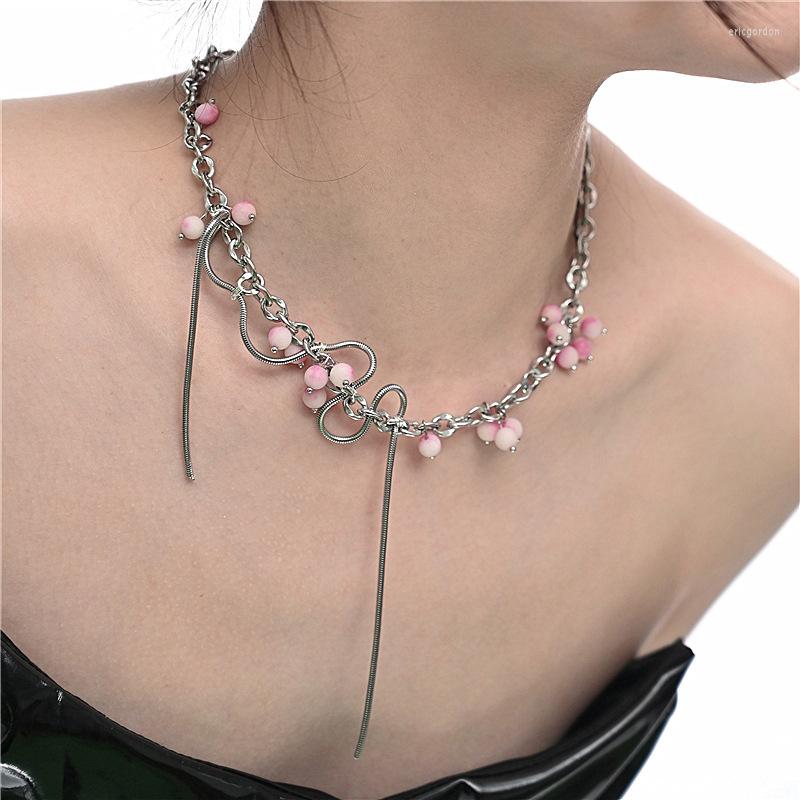

Choker Summer Gradient Pink Pearl Necklace Tassel Punk Winding For Women
