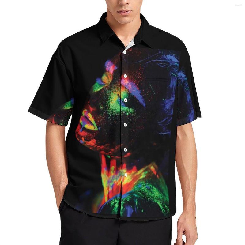 

Men's Casual Shirts Women Head Art Beach Shirt Glowing Woman Hawaiian Male Retro Blouses Short Sleeve Graphic Clothes Plus Size 4XL, Style-3
