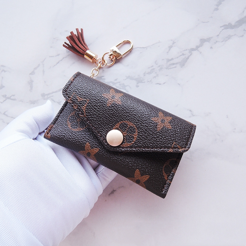 

Fashion Design Wallet Keychains Key Rings Purse Pendant Car Chain Charm Brown Flower Mini Bag Trinket Gifts Accessories PU Leather Card Holder Pouches Bag Keyrings