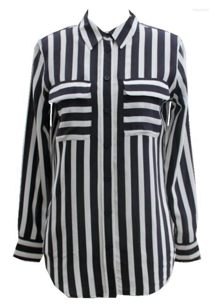 

Women's Blouses EQ Real Silk Women Long Sleeve Black And White Stripe, Toprevail