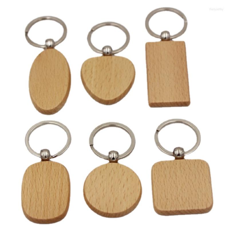 

Keychains 50pcs Blank Round Rectangle Wooden Key Chain DIY Pendant Engrave Wood Keychain Keyring Tags Gifts