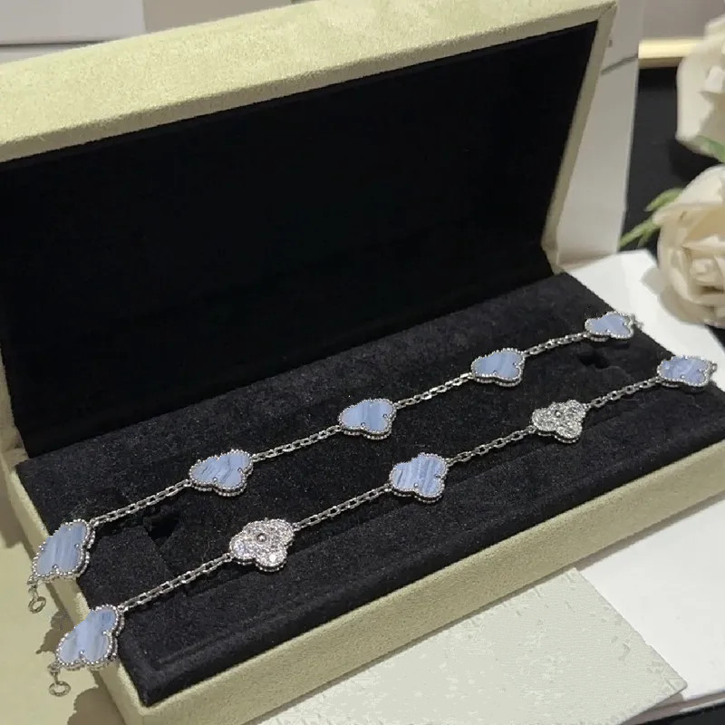 

2Colors Luxury Classic 4/Four Leaf Clover Charm Bracelets Designer Chain Silver Shell Bracelet for Girl Wedding Mother' Day Fashion Jewelry Women Gift