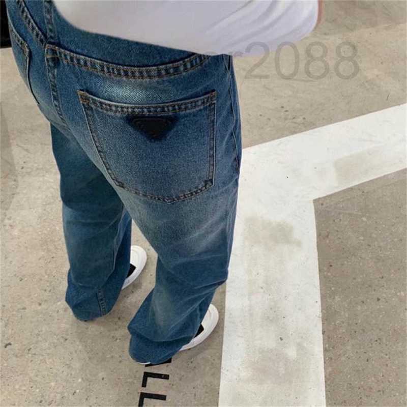 

Women' Jeans Designer New Women Triangle Label Washed Straight Pants Design Classic BTSP, Blue