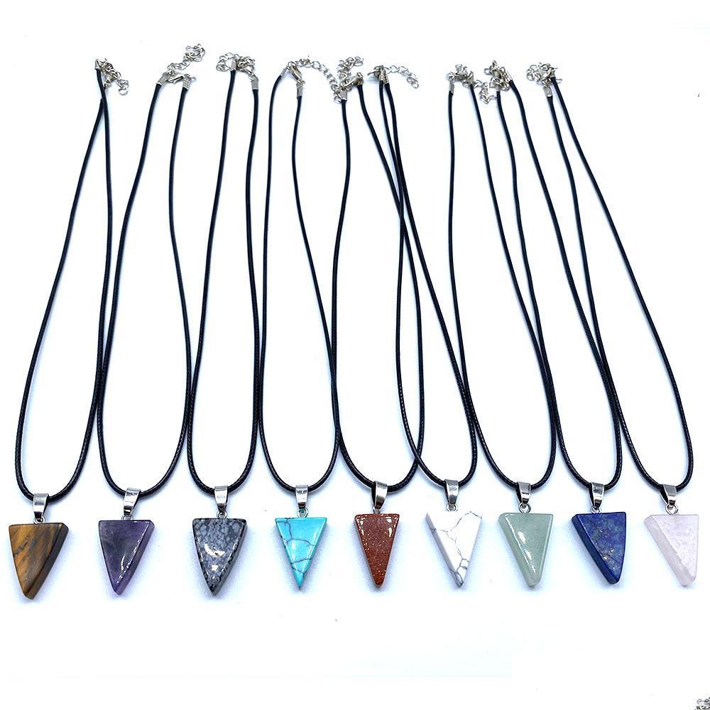 

Pendant Necklaces Triangle Reiki Stones Turquoise Pink Quartz Charms Necklace For Women Men Gift Accessories Drop Delivery Jewelry Pe Dhxs7