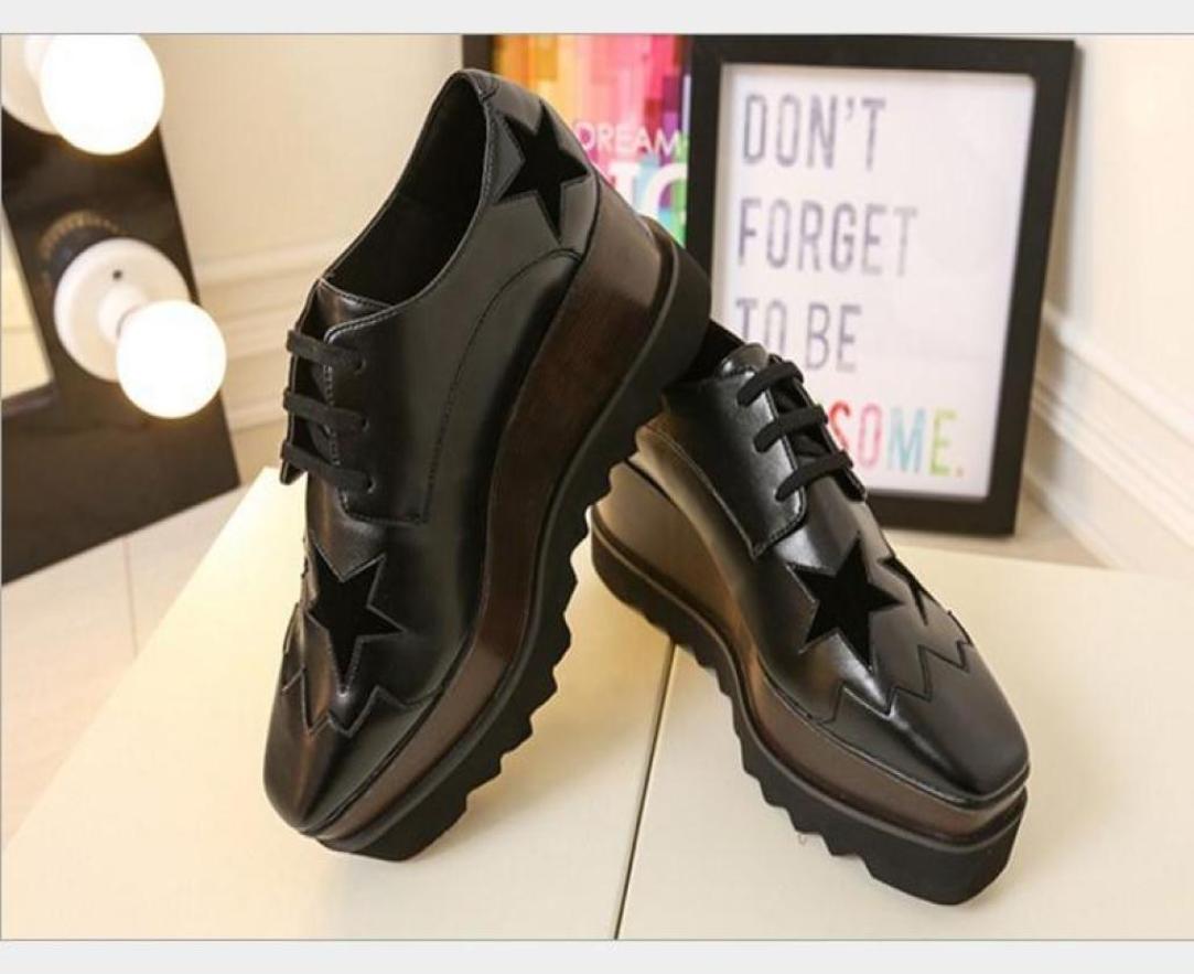 

Star leather shoes square platform slope thick Stella Britt Shoes Elyse Brushed Star Shoes Platform Derbys Wedge Laceup Fashion S3760904, Green