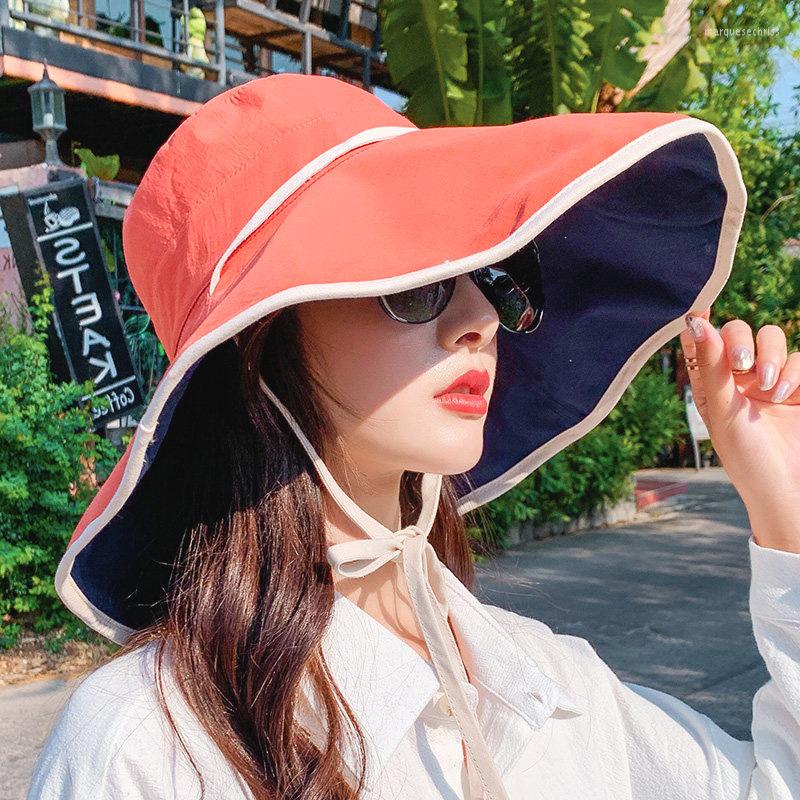 

Wide Brim Hats Sun Protection For Women Simple Foldable Travel Beach Hat Sunscreen UV Panama UPF 50 Chin Strap Bucket, Orange