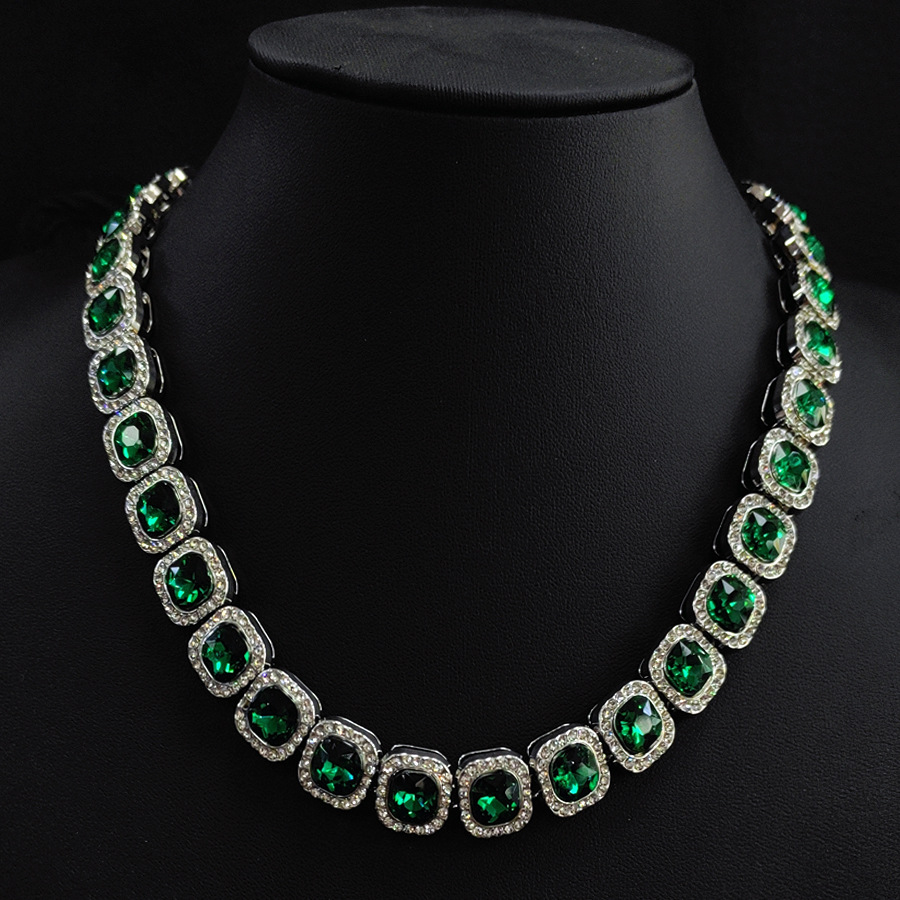 Luxury Mens Tennis Chains 13mm Green Blue Red Square Diamond Hip Hop Necklaces Bling Women Iced Out Cuban Link Chain Bracelet Fashion Gold Silver Hi
