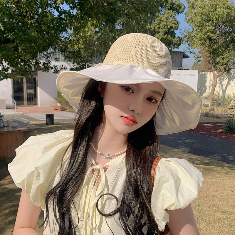 

Wide Brim Hats Summer Women Mesh Bucket UV Protection Soft Foldable Outdoor Beach Panama Caps Bow Female Breathable Sun, Black