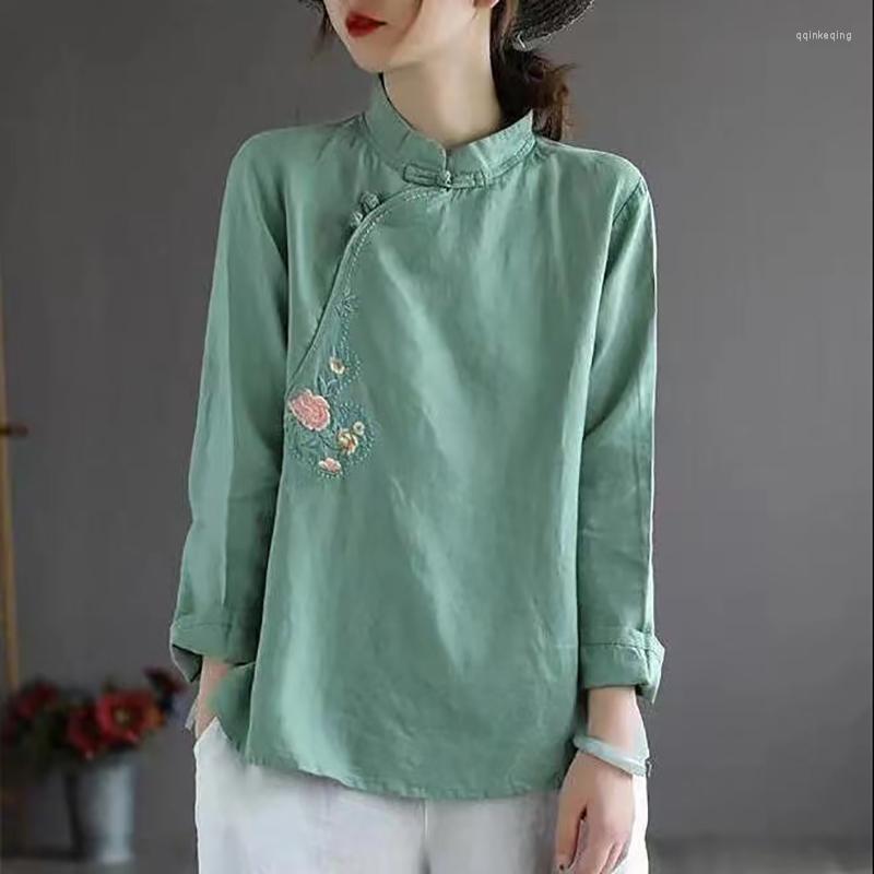 

Ethnic Clothing 2023 Chinese Traditional Women's RetroLong Sleeve Shirt Cotton Linen Hanfu Qipao Ladies Top Female Cheongsam