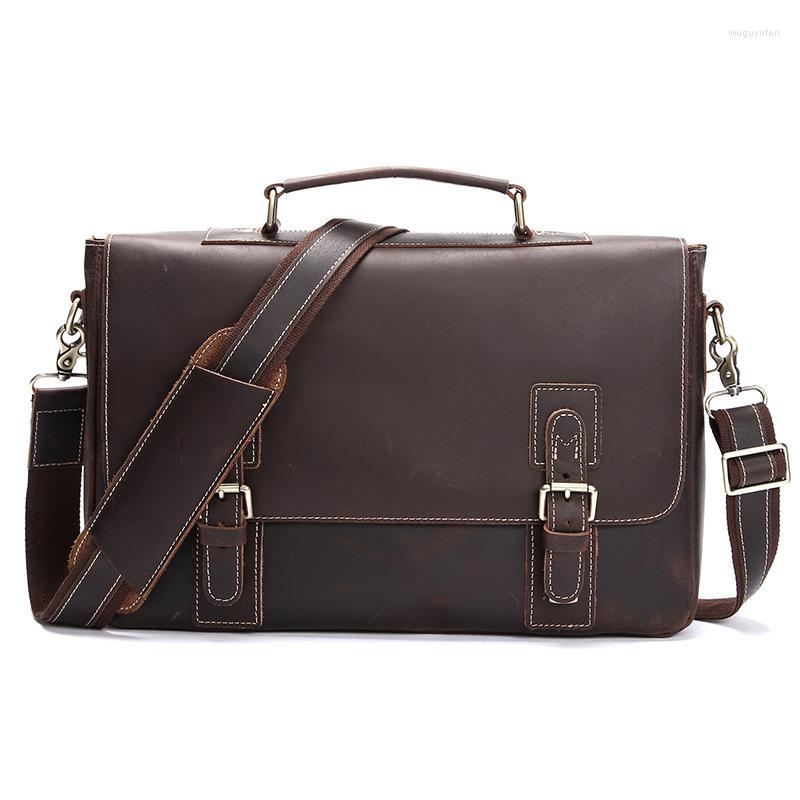 

Evening Bags Explosion Models Retro Men's Business Bag Crazy Horse Leather Totes Handbag Europe And The United States Cross Section, Brown
