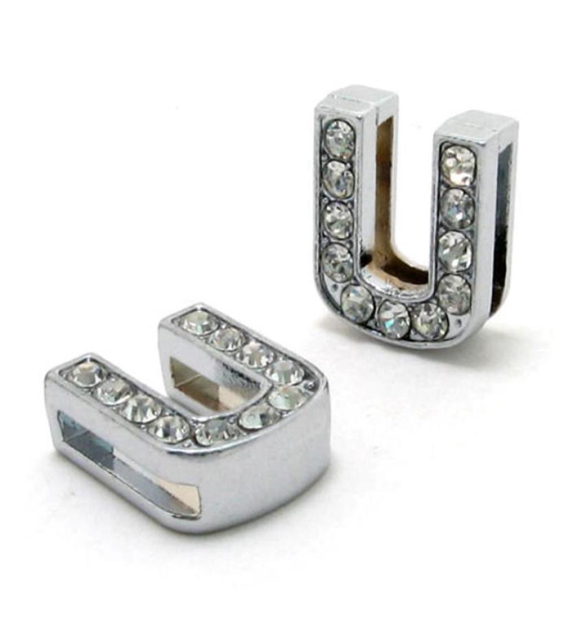 

20PCS UZ Full Rhinestone Silver 8MM Slide Letters Charms Fit 8MM DIY Wristbnad Bracelet Belt LSSL015834408