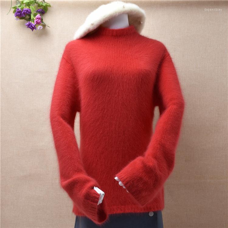 

Women' Sweaters Ladies Women Fashion Hairy Mink Cashmere Knitted Medium Turtleneck Long Sleeves Slim Pullover Angora Fur Winter Jumper, Body64 chest86-92cm