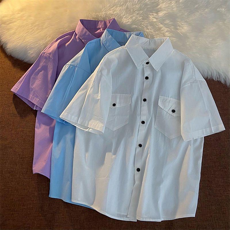 

Women's Blouses EBAIHUI Shirts Women Short Sleeve Solid Loose Vintage Ladies Blouse All-match BF Summer Chic Stylish Basic Black Girls Tops, Sky blue