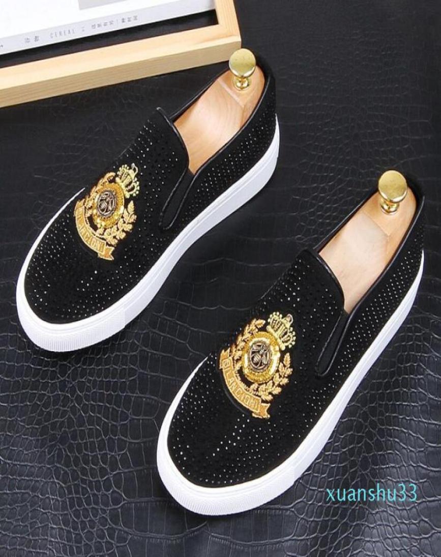 

luxury Dandelion Spikes Flat Leather Shoes Rhinestone Fashion Men embroidery Loafer Dress Smoking Slipper Casual Shoess5634653, Black
