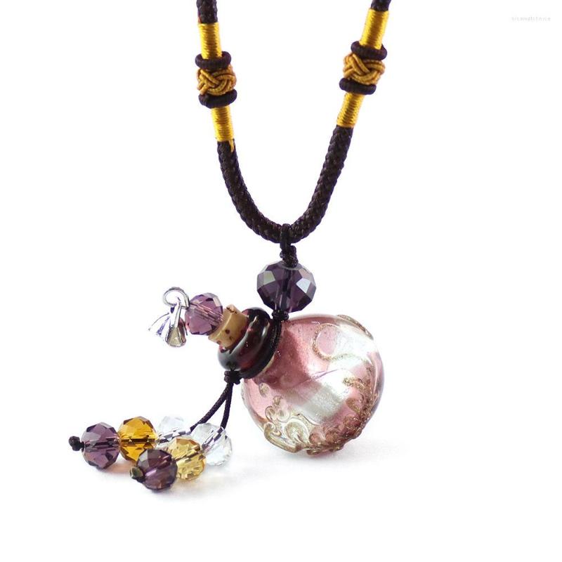 

Pendant Necklaces Fashion Flat Round Baroque Lampwork Essential Oil Bottle Necklace Murano Glass Perfume For Women
