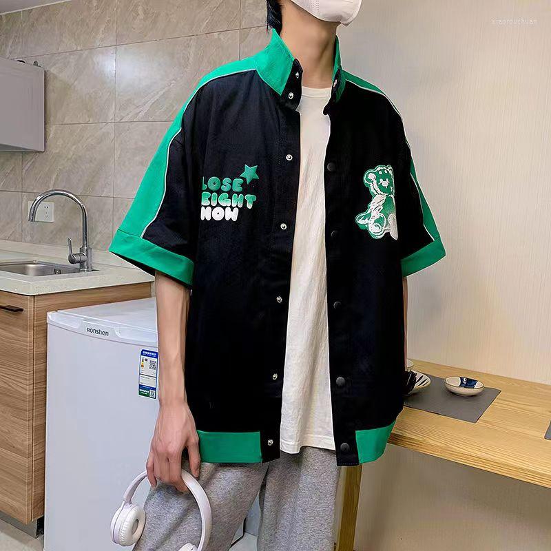 

Women' Blouses Baseball Uniform Bear Print Patchwork Button Shirt Youngster Loose Casual Hip Hop High Street Summer Streetwear Korean, Solid white tshirt