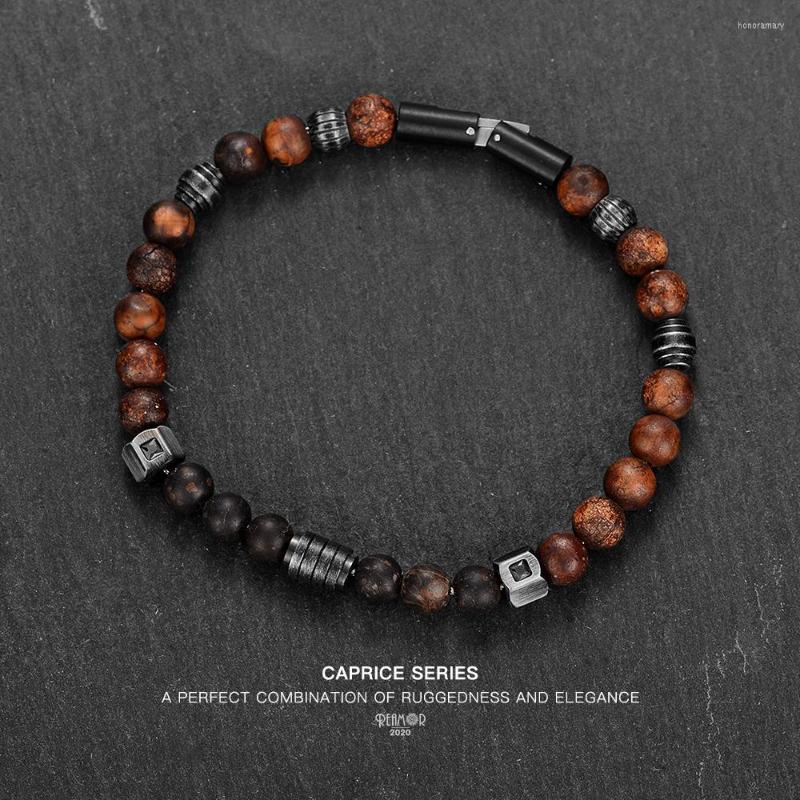 

Charm Bracelets RUIMO Free Match Retro Style Natural Stone And 316L Stainless Steel Black Plate CNC Bead Bracelet Unique Men Jewelry For DIY