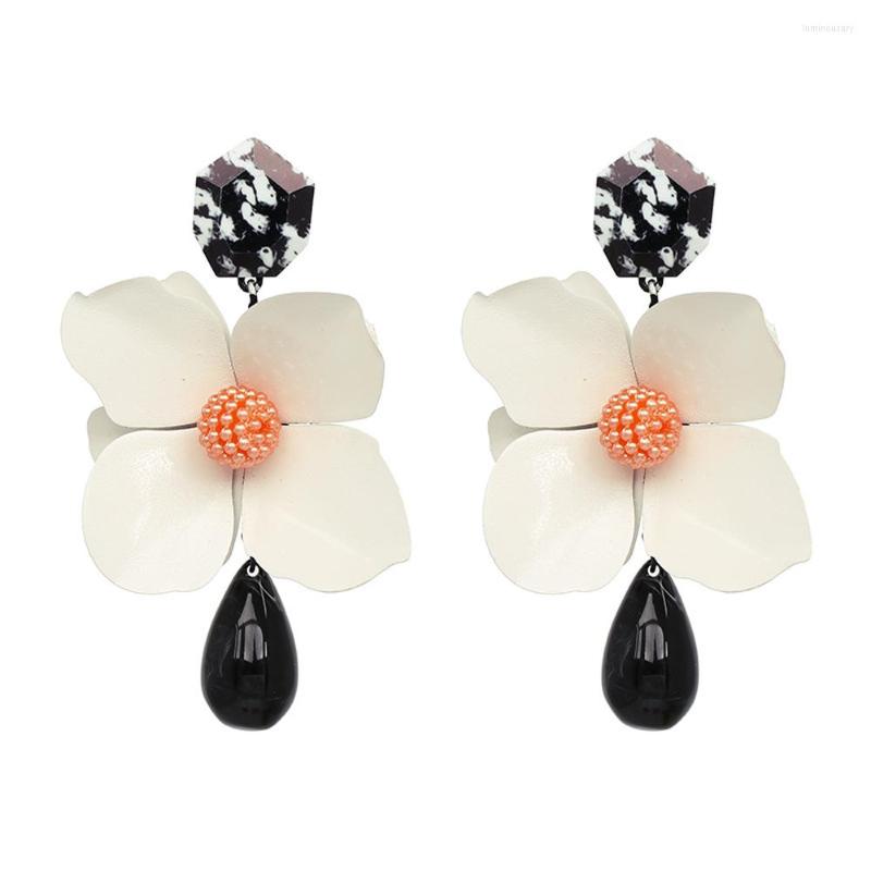 

Dangle Earrings 6 Colors Large Metal Flower Stud For Women Girls Fashion Exaggerated Acrylic Water Drop Beads Trending Jewelry