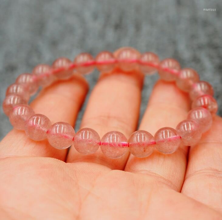 

Strand Natural Strawberry Crystal Bracelet Lady Rose Hand String Simple Ring Powder Beads Jewelry Wholesale