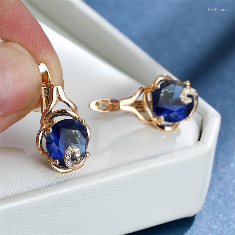 

Hoop Earrings Luxury Female Pink Zircon Stone Rainbow Crystal Oval Vintage Gold Color Wedding For Women