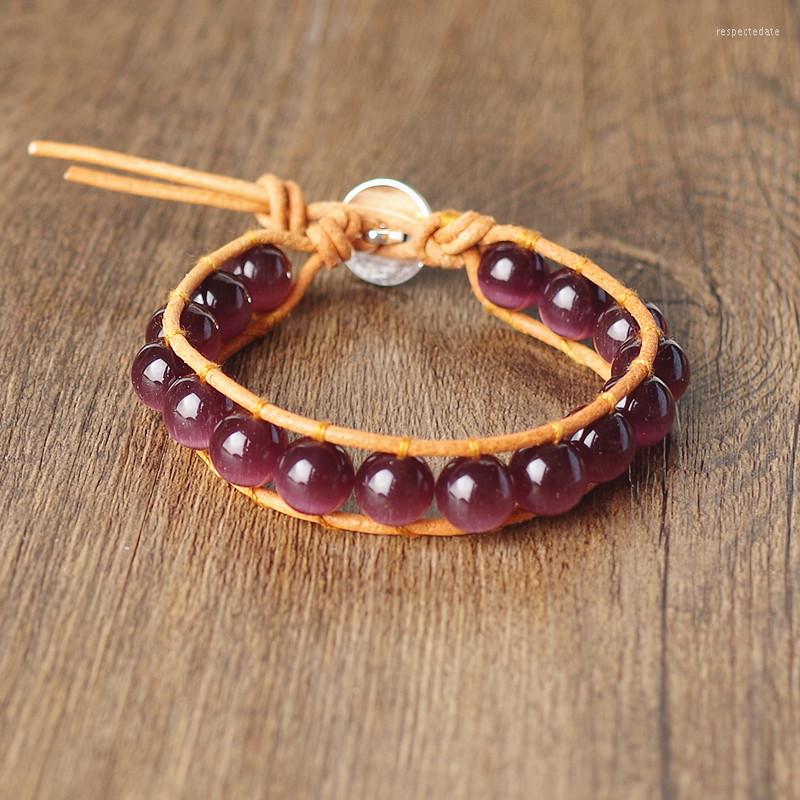 

Charm Bracelets Handmade Women Men Wrap Leather & Bangle 10mm Opal Stone Beads Strand Boho Bracelet Chakra Party Jewelry Gift